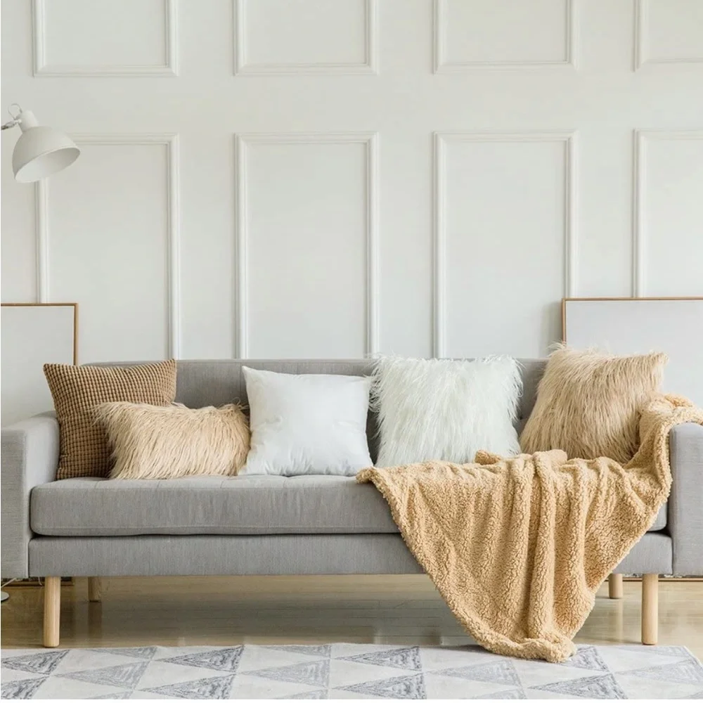 Luxury Home | Chic Sand Beige Oversized Luxe Faux Fur Throw Pillow Cover